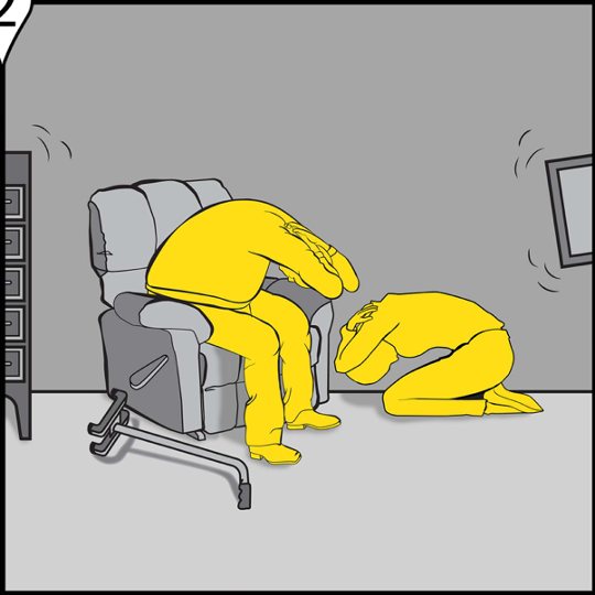 If you can't get down on the floor, try to get lower than the furniture around you.  