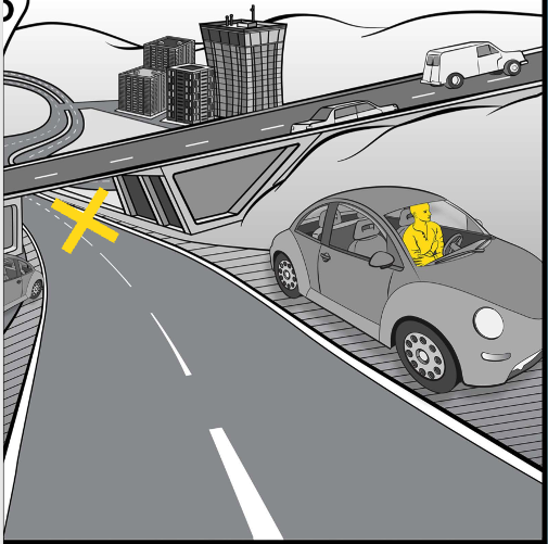 If you're driving and you believe you're experiencing an earthquake, pull over.  Set the parking brake, remain in the vehicle, and wait until the shaking stops.  Try not to stop under a bridge or overpass.